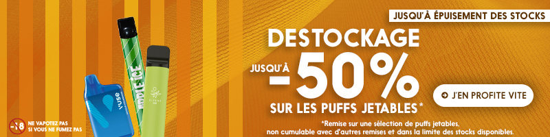 Destockage : jusqu'à -50% sur une sélection de puffs jetables